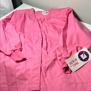 New Pink Scrub Jacket Long Sleeves with Cuff Snap Closure Size Large